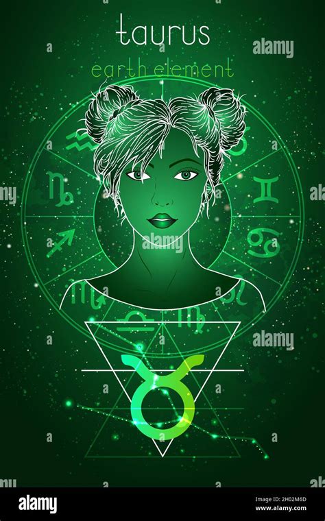 Vector illustration of Taurus zodiac sign, constellation and portrait ...