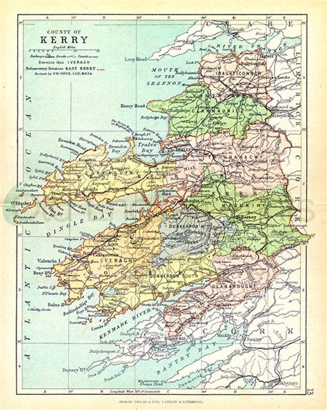 County Kerry 1897 Antique Irish Map of Kerry Canvas Print Choice of 2 ...