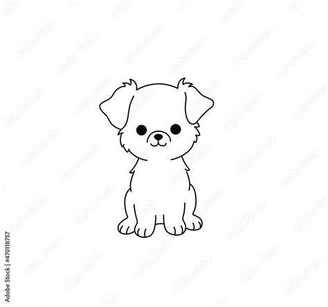 Vector isolated cute cartoon small puppy black line contour drawing ...