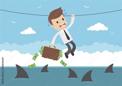 Cartoon Vector Businessman Hanging from a Rope Stock Vector | Adobe Stock