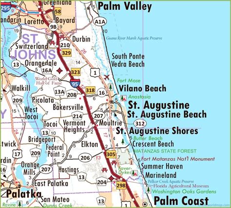 St. Augustine Area Road Map - Ontheworldmap.com