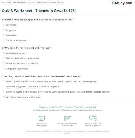 Quiz & Worksheet - Themes in Orwell's 1984 | Study.com