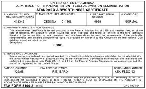 Faa Export Certificate Of Airworthiness Cost