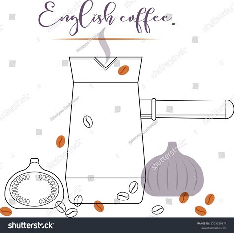 English Coffee Outline Drawing Colored Elements Stock Vector (Royalty ...