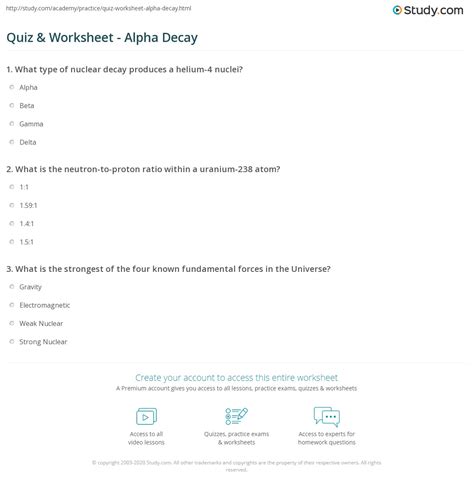 Quiz & Worksheet - Alpha Decay | Study.com