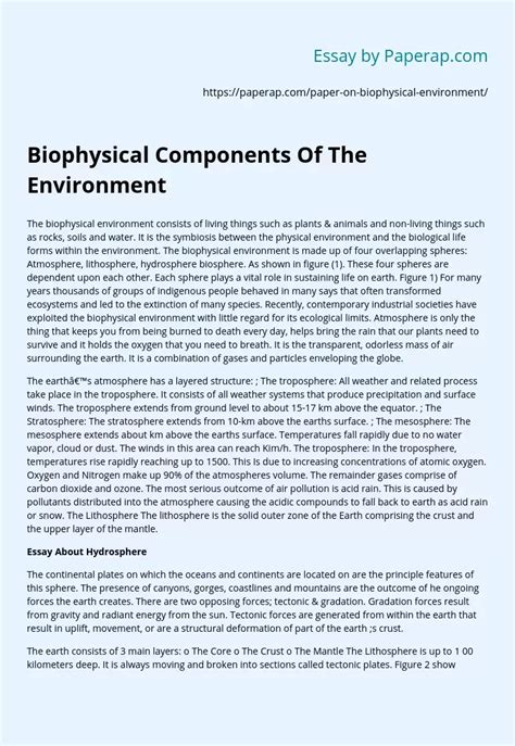 Biophysical Components Of The Environment Free Essay Example