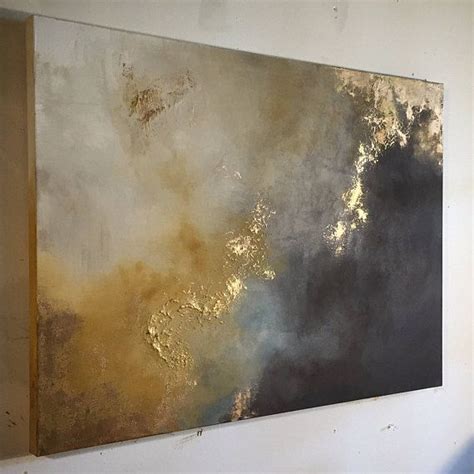 Large Painting Gold Leaf Abstract Yellow and Brown 30 x 40 Aerial Storm ...