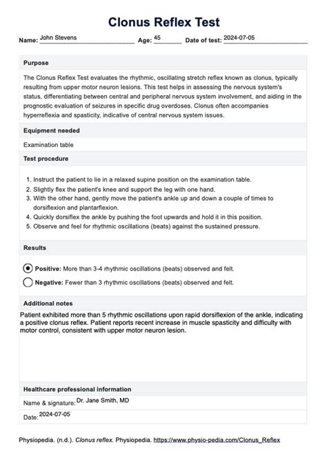 Clonus Reflex Test & Example | Free PDF Download