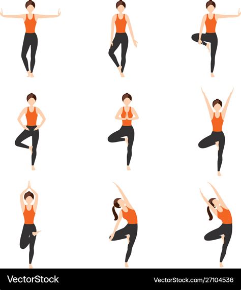 Tree pose variations yoga asanas set Royalty Free Vector