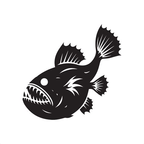 Anglerfish Fish Outline Graphic - Fish illustration in black and white ...