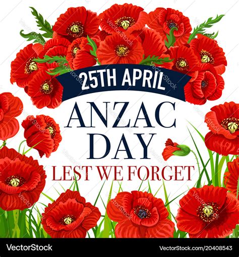 Anzac day 25 april poppy greeting card Royalty Free Vector