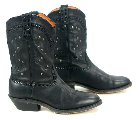 Winchester Black Leather Short Western Cowgirl Boots Silver Studs Women ...