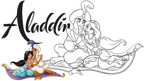 Aladdin And Jasmine On Carpet Drawing