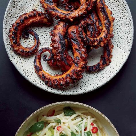 Grilled Octopus with Ancho Chile Sauce Recipe - Tom Colicchio