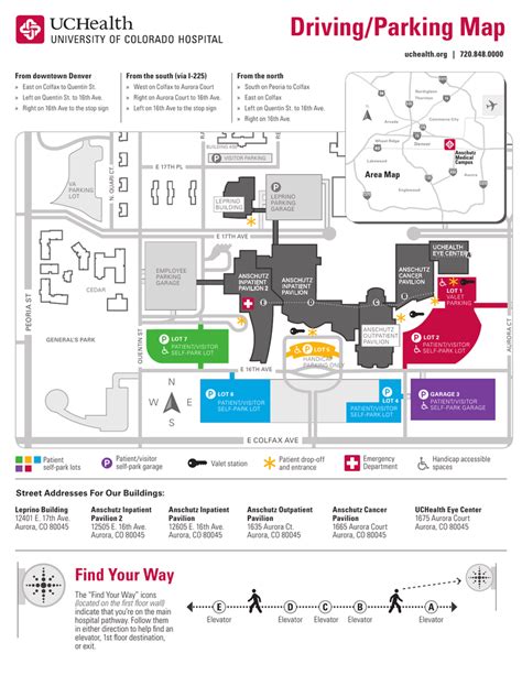 Driving/parking map for University of Colorado Hospital at Anschutz