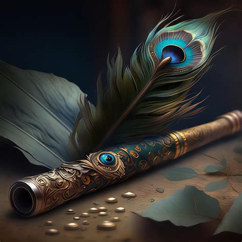 Realistic Lord Krishna flute with peacock feather | Premium AI ...