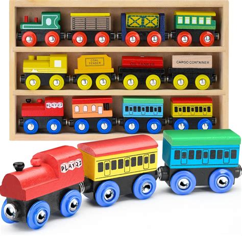 Play22 6006 Wooden 12 Pcs Magnetic Includes 3 Engines-Toy Train Sets ...