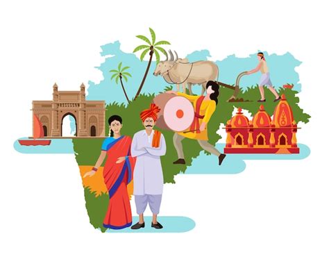 Premium Vector | Maharashtra culture with map vector