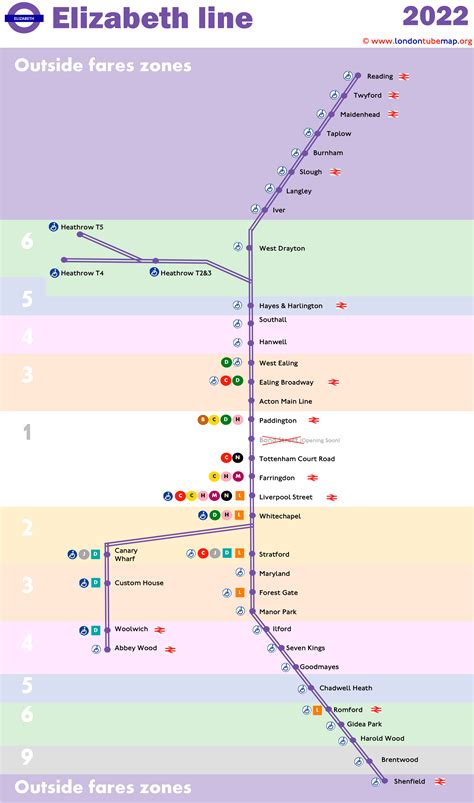 Map of the Elizabeth Line (Purple line). Updated 2022.