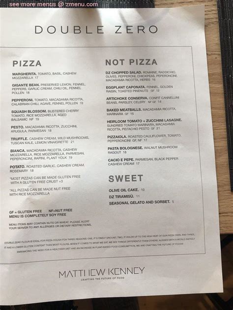 Menu at Double Zero pizzeria, Providence, Plant City Pvd