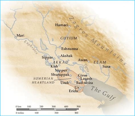 Map Showing the Sumerian Heartland and Tigris and Euphrates estuaries ...