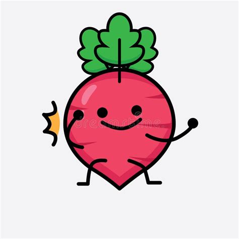 Vector Illustration of Red Radish Character with Cute Face and Simple ...