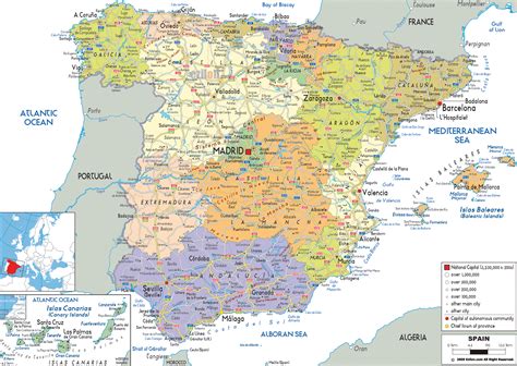 Large detailed political and administrative map of Spain with all roads ...