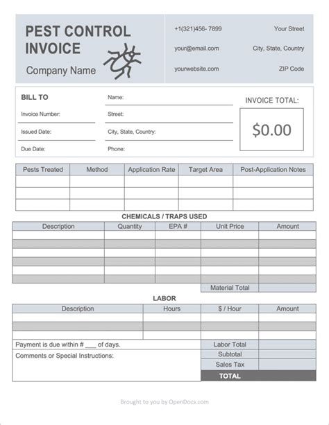 Pest Control Invoice Template