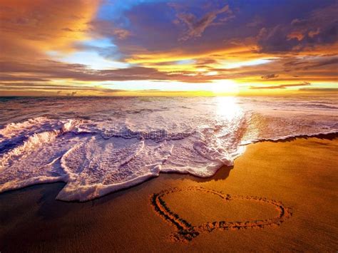 Heart in the Sand at Sunset Stock Image - Image of destination ...