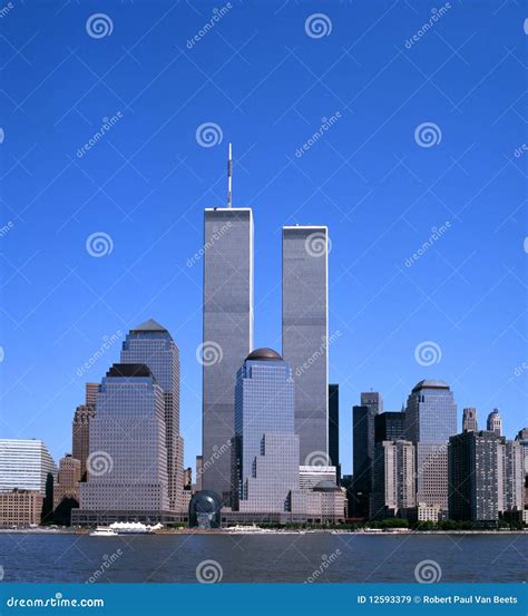 NYC Skyline with the Twin Towers Stock Image - Image of copper, trade ...