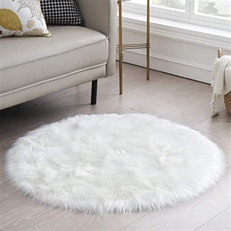 CIICOOL Soft Faux Sheepskin Fur Area Rugs Round Fluffy Rugs for Bedroom ...