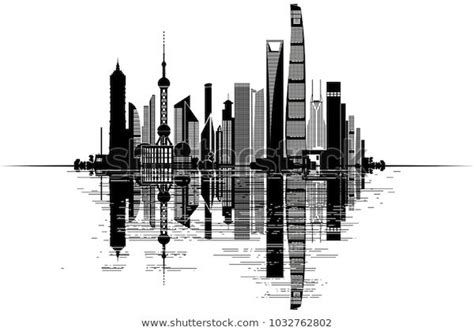 Find Shanghai Skyline Black White Vector Illustration stock images in ...