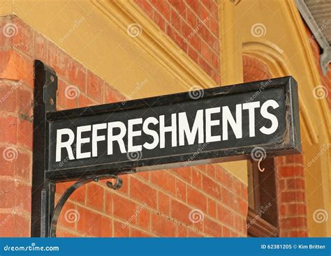 Refreshments Sign at a Historic Railway Station Platform Stock Image ...