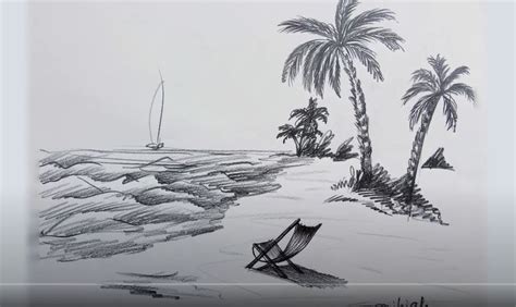 How to draw A Real Beach Scenery | Pencil Sketch | Beach sketches ...