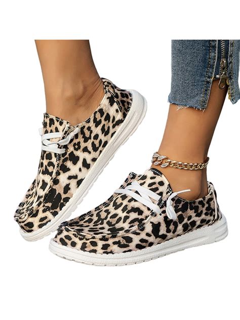 Zodanni Women's Casual Canvas Shoes Flat Low Top Leopard Print Shoes ...