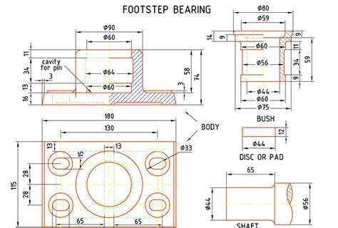 Machine Drawing: Foot step bearing