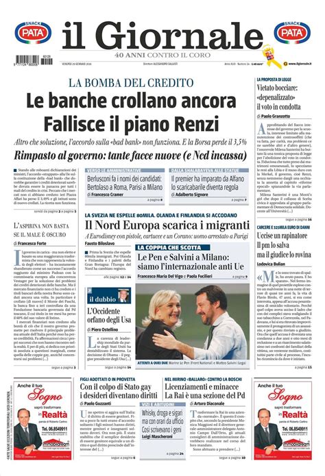 Le prime pagine dei quotidiani che sono in edicola oggi 29 gennaio 2016 ...