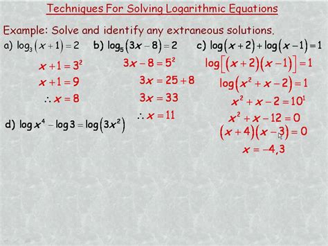 Techniques for Solving Logarithmic Equations - YouTube