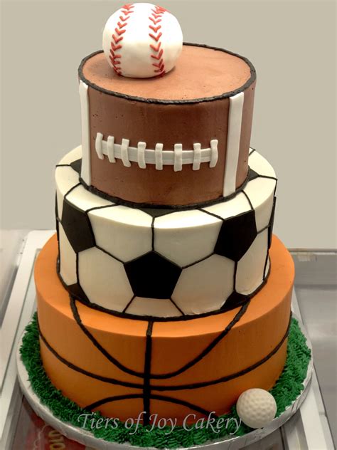 Sports balls cake with baseball, football, soccer ball, basketball and ...