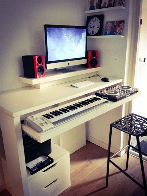 diy midi controller and keyboard storage made from ikea lack shelves, a ...