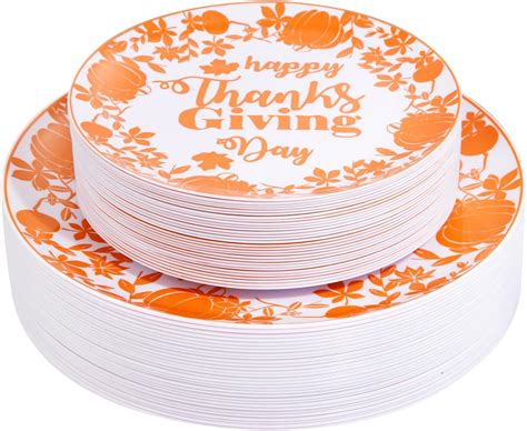 Amazon.com: Rubtlamp 60Pcs Thanksgiving Plastic Plates, White Orange ...