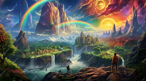 Premium AI Image | a rainbow in the sky above a waterfall.