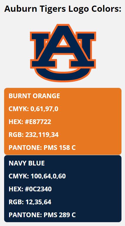 Auburn Tigers Team Colors | HEX, RGB, CMYK, PANTONE COLOR CODES OF ...