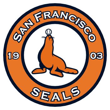 san francisco seals logo on a dark blue background with orange and ...