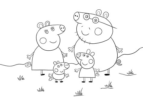 Peppa Pig family free printable for easy coloring image