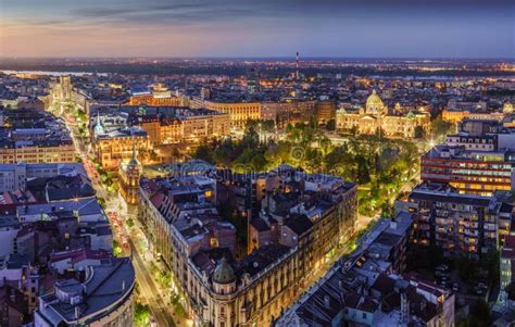 View Of The City Center Of Belgrade At Night Stock Image - Image of ...