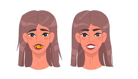 Premium Vector | Cute cartoon Girl Before And After Dental Teeth Braces ...