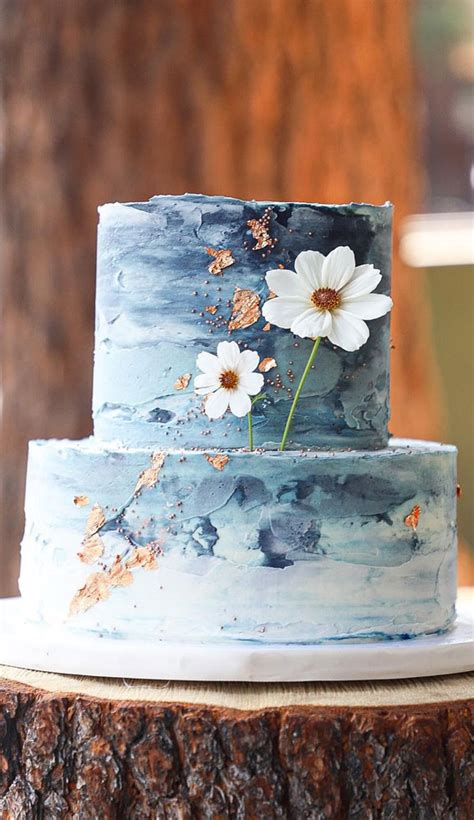 Top 50 Wedding Cake Trends 2023 : Watercolor blue and rose gold