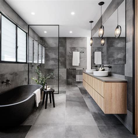 A Cloudy Grey Tile Sets The Palette For This Bathroom | Modern bathroom ...