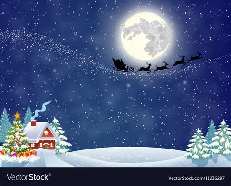 House in snowy christmas landscape at night Vector Image